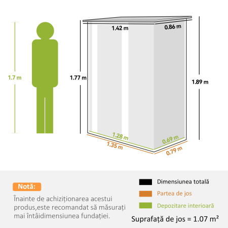  Casuta de Gradina 1.07m² din Otel Galvanizat, Casuta pentru Depozitare cu Usa Blocabila, Acoperis inclinat, 142x86x189 cm, Gri Deschis [2]