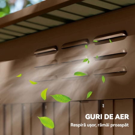  Casuta de Gradina 1.37m² din Metal, Montaj Usor, Casuta pentru Unelte de Gradina cu Orificii de Aerisire, Usa Glisanta, Acoperis inclinat si Manusi, 159x106x181 cm, Maro [7]