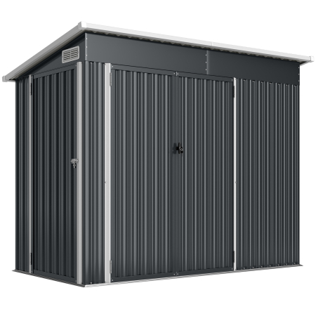 Prelate, pavilioane, umbrele terasa -  Casuta de Gradina 2.68m² din Otel Galvanizat cu 3 Usi cu incuietoare, Casuta de Depozitare cu Fante de Ventilatie, Acoperis inclinat si Manusi, 234x132x185 cm, Gri inchis