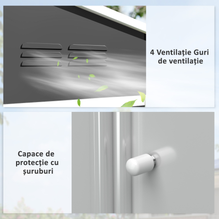  Casuta de Gradina 3.6m² din Otel Galvanizat cu Guri de Aerisire, Depozit de Gradina cu Usi Glisante Blocabile, Acoperis inclinat, Casuta pentru Unelte, Gri inchis [5]