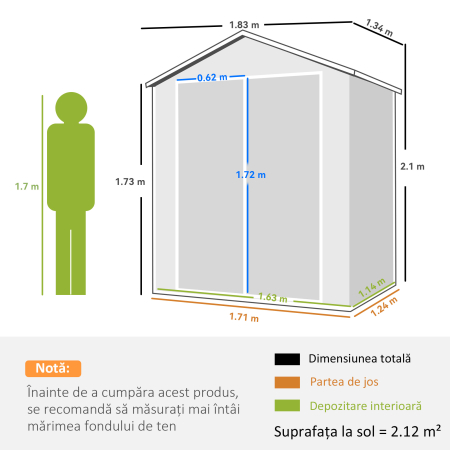  Casuta de Gradina cu Fereastra si Usi Duble din PP si Aluminiu, 183x134x210 cm, Gri [2]