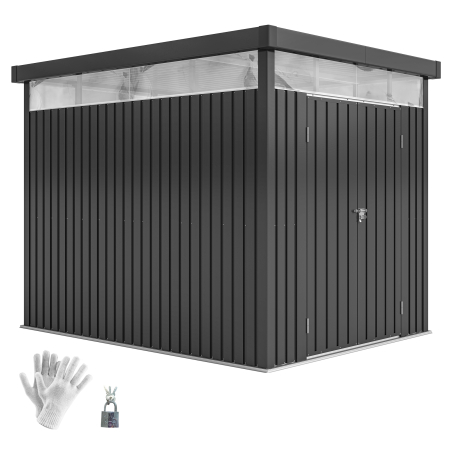Gradina & balcon -  Casuta de Gradina cu Luminator Superior din Acril si Orificii de Drenaj, 200x258x201 cm, Gri inchis