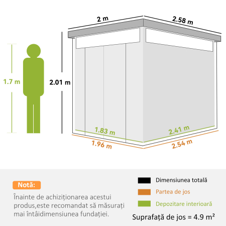  Casuta de Gradina cu Luminator Superior din Acril si Orificii de Drenaj, 200x258x201 cm, Gri inchis [2]