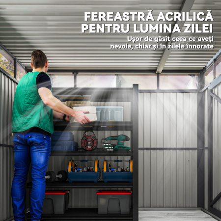  Casuta de Gradina cu Luminator Superior din Acril si Orificii de Drenaj, 200x258x201 cm, Gri inchis [4]