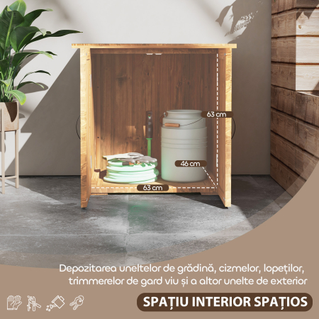  Casuta de Gradina din Lemn cu 2 Usi si Manere in Stil Rustic, 77x55x72 cm, Maro [3]