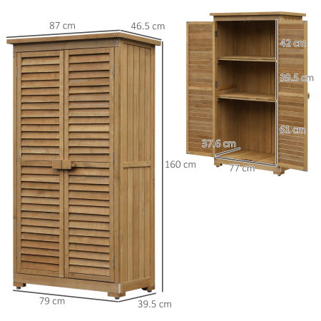  Casuta de Gradina din Lemn cu Acoperis Impermeabil si 3 Rafturi, 87x46,5x160 cm, Lemn [2]