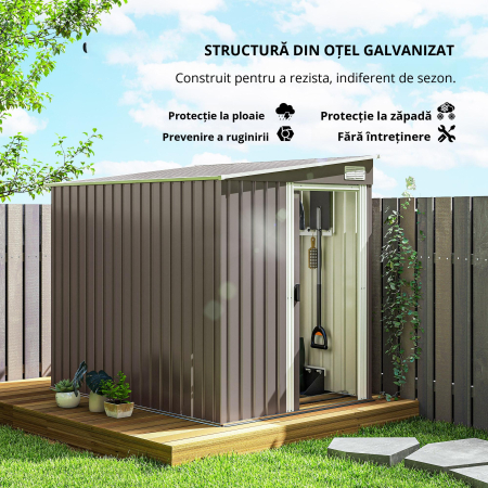 Casuta de Gradina din Metal 1.5x2m Usa Glisanta Gri Deschis [6]