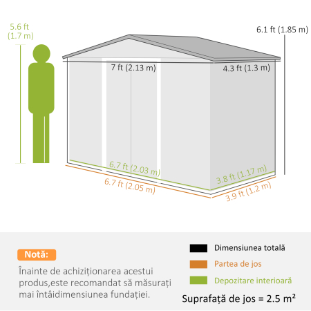  Casuta de Gradina din Metal cu Aerisiri si Usa Dubla Glisanta, 2,1x1,3 m, Maro [2]
