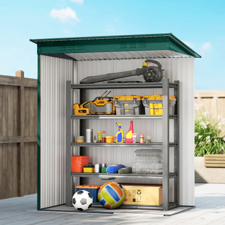  Casuta de Gradina din Metal cu Guri de Aerisire si Usa Glisanta, 159x106x181 cm, Verde [8]