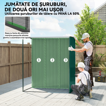  Casuta de Gradina din Metal cu Guri de Aerisire si Usa Glisanta, 159x106x181 cm, Verde [3]