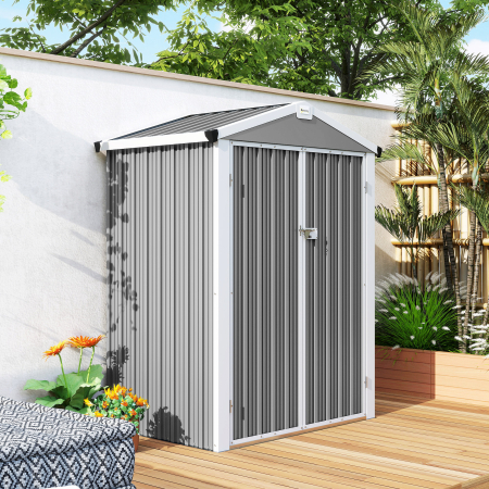  Casuta de Gradina din Otel 1,1m² cu Usi Duble Blocabile, 133x87x178 cm, Gri Argintiu [8]
