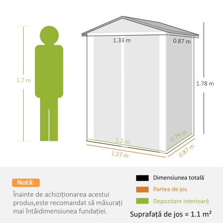  Casuta de Gradina din Otel 1,1m² cu Usi Duble Blocabile, 133x87x178 cm, Gri Argintiu [2]