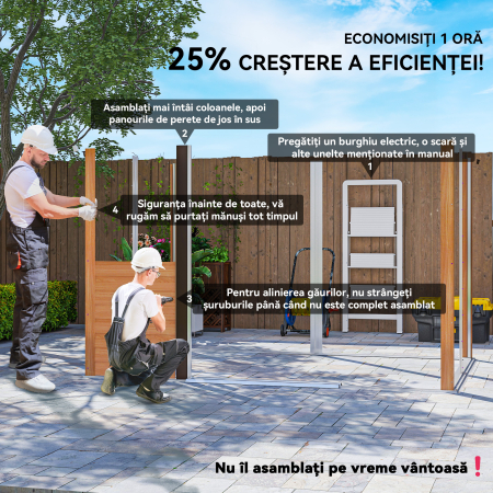  Casuta de Gradina din Otel cu Efect de Lemn si Usi Duble Glisante, 278x195x215 cm, Maro [3]