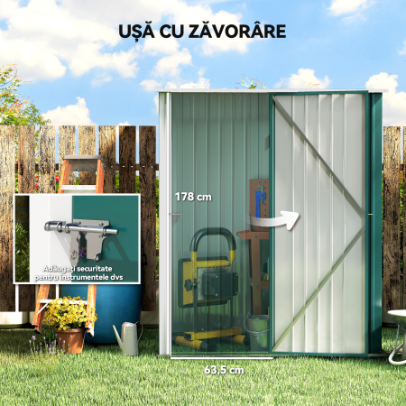  Casuta de Gradina din Otel pentru Depozitare cu Sistem de Blocare, 161,5x94,5x196cm, Verde [4]