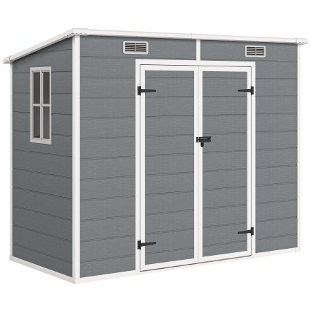 Gradina & balcon -  Casuta de Gradina din Rasina cu Podea, 2 Usi Blocabile, Fereastra, 2,4 x 1,3 m, Gri