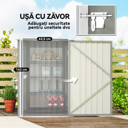  Casuta de Gradina pentru Depozitarea Uneltelor din Otel Galvanizat cu Usa, 100x104x160 cm, Gri Deschis [4]
