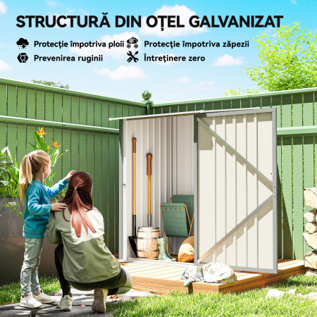  Casuta de Gradina pentru Depozitarea Uneltelor din Otel Galvanizat cu Usa, 100x104x160 cm, Gri Deschis [3]