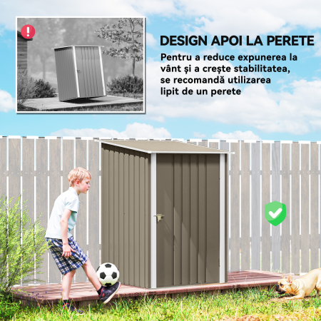  Casuta de Gradina pentru Depozitarea Uneltelor, din Otel Galvanizat, cu Usa, 100x104x160 cm, Maro si Alb [5]