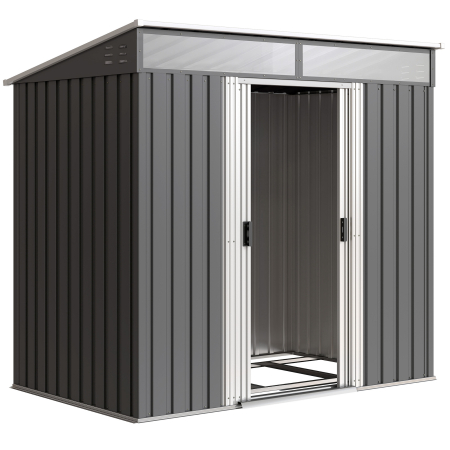 Gradina & balcon -  Casuta de Gradina pentru Unelte cu 4 Ferestre si 2 Carlige, din Otel Zincat, 195x122x181.5 cm, Gri