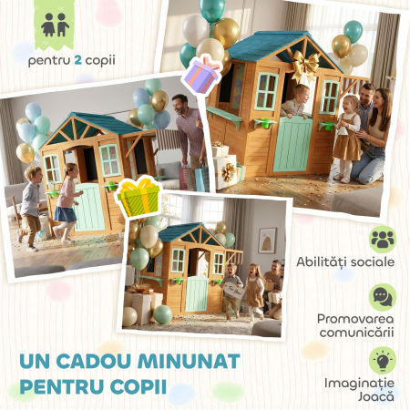  Casuta de Joaca de Exterior cu Bar pentru Gustari, Usa Pe Jumatate, Ferestre, Suporturi pentru Ghivece, Tabla de Desen, Tabla de tinta, 4 Bile [7]