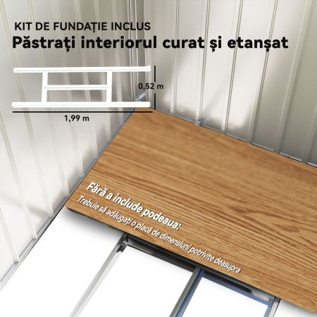 Casuta din Metal 2,77 m²  213 x 130 x 185 cm cu Fundatie, Usi Glisante Gri inchis [6]