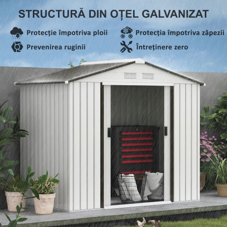  Casuta Gradina Otel Alb 213×130×185 cm - Cu Usi Glisante [4]