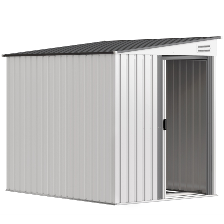 Prelate, pavilioane, umbrele terasa -  Casuta pentru depozitare unelte din metal 1,5x2m cu baza, usa glisanta si acoperis inclinat, alba