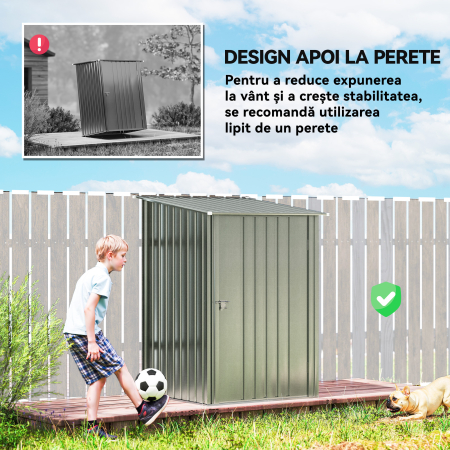  Casuta pentru Gradina 0,92m² din Otel Galvanizat, Depozit pentru Unelte cu Usa Blocabila, Acoperis inclinat, 100x104x160 cm, Argintiu [5]