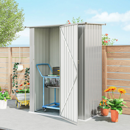  Casuta pentru Gradina 1,07m² din Otel Galvanizat, Casuta pentru Unelte cu Usa Blocabila, Acoperis inclinat, 142x86x189 cm, Argintiu [8]