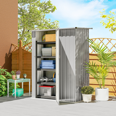  Casuta pentru Gradina 1,07m² din Otel Galvanizat, Casuta pentru Unelte cu Usa Blocabila, Acoperis inclinat, 142x86x189 cm, Argintiu [1]