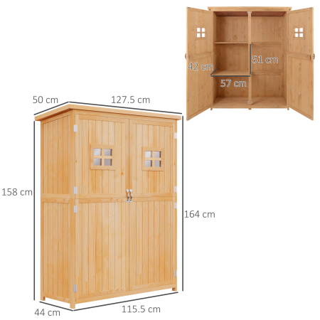  Casuta pentru gradina din lemn de brad, cu rafturi 127.5x50x164 [2]
