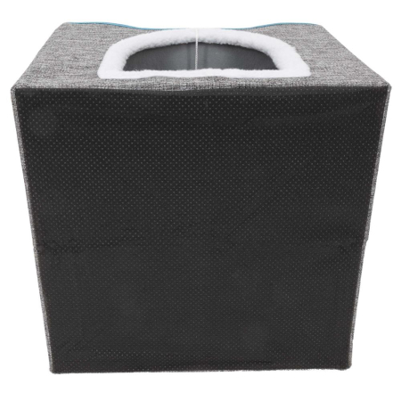 Casuta pisici platforma jucarie suspendata lemn husa textila, 42x41x34 cm, zona zgariat, gri [9]