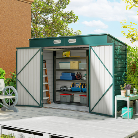  Casuta pentru Unelte cu 2 Guri de Aerisire si Sistem de Blocare, din Otel, 249x121x183 cm, Verde [1]