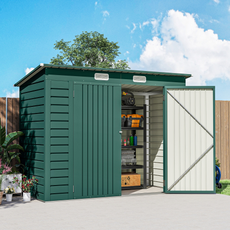  Casuta pentru Unelte cu 2 Guri de Aerisire si Sistem de Blocare, din Otel, 249x121x183 cm, Verde [8]
