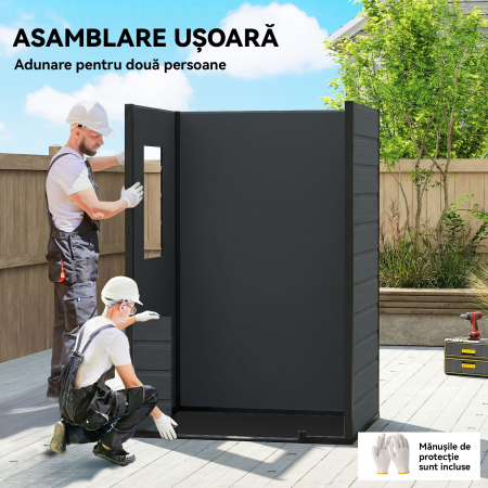  Casuta pentru Unelte cu 2 Intrari, Ferestre si Aerisiri, din PP si Aluminiu, 128x104x196 cm, Gri inchis [6]