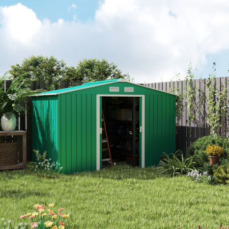  Casuta pentru unelte de gradina din metal, Magazie depozitare scule gradina, verde, 277×191×192 cm [2]
