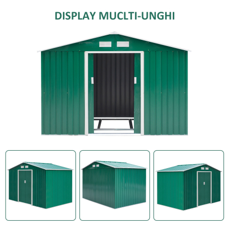  Casuta pentru unelte de gradina din metal, Magazie depozitare scule gradina, verde, 277×191×192 cm [8]