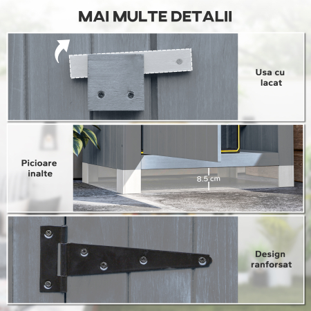  Casuta pentru Unelte din Lemn cu 3 Rafturi cu Acoperis Impermeabil din Bitum, 77.5x54.2x179.5 cm, Gri [5]