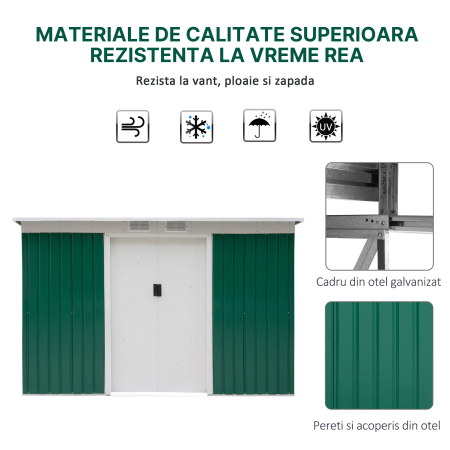  casuta pentru unelte gradina, 277x130x173cm, verde [5]