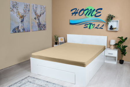 Cearceaf Brius cu elastic Jersey, 140x200, 50% poliester , 50% bumbac, Material moale si prietenos cu pielea, Bej [2]