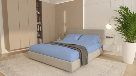 Cearceafuri de pat - Cearceaf Brius cu elastic Microfibra 160x200+2 Fete Perna 50x70, Fata Perna 50x70 cm, Albastru