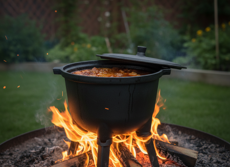 Ceaun vanatoresc din fonta, cu capac si picioare pentru gatit in aer liber, 5L, 25x42 cm, negru [5]