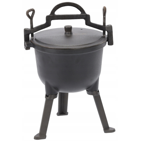 Gradina & balcon - Ceaun vanatoresc din fonta, cu capac si picioare pentru gatit in aer liber, 5L, 25x42 cm, negru