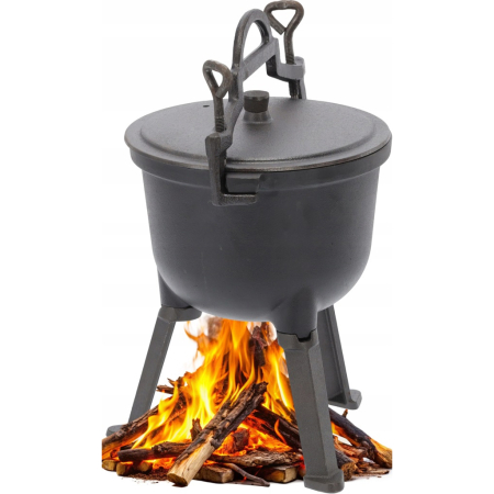 Ceaun vanatoresc din fonta, cu capac si picioare pentru gatit in aer liber, 5L, 25x42 cm, negru [4]