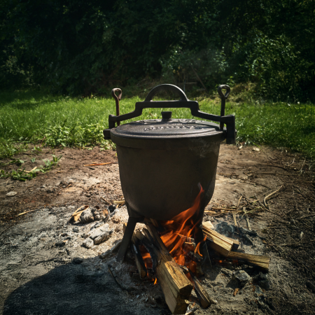Ceaun vanatoresc din fonta, cu capac si picioare pentru gatit in aer liber, 5L, 25x42 cm, negru [1]