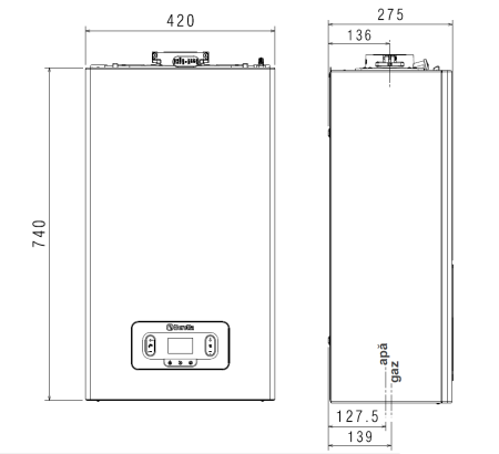 Centrala termica pe gaz in condensare, Beretta Mynute EVO X 25C, murala, afisaj digital, IPX5D, schimbator caldura inox, protectie inghet, + kit evacuare [7]