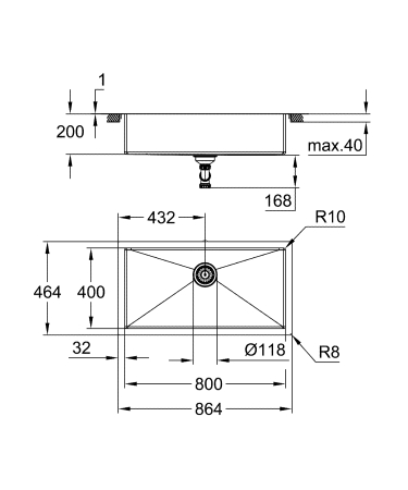 Chiuveta bucatarie Grohe 31580SD1, 864 mm, 464 mm, 200 mm, 800 x 400 x 200 mm, 900 mm, 10 mm, 1 nr boluri, Crom [3]