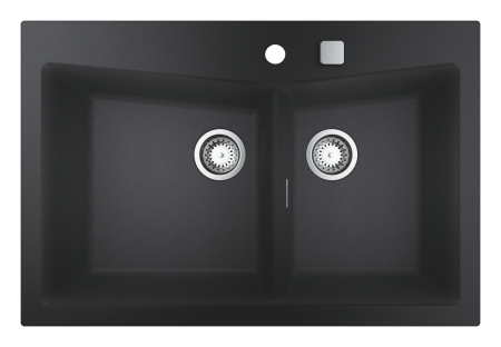 Bucatarie - Chiuveta bucatarie Grohe 31657AP0, K700, quartz, 840 x 560 mm, pe blat, 2 cuve, evacuare, negru