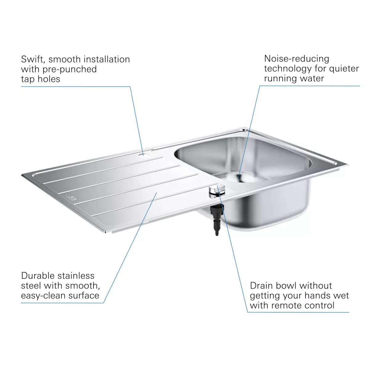 Chiuveta bucatarie Grohe K200, otel, 860 x 500 mm, pe blat, reversibila, crom, 31552SD1 [3]