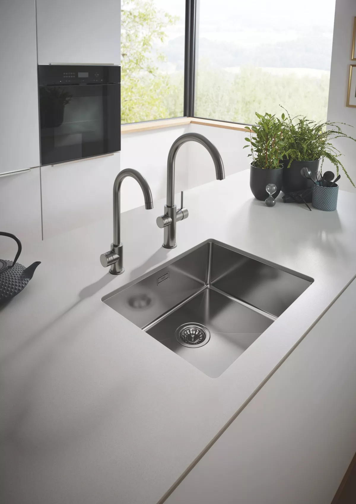 Chiuveta bucatarie Grohe K700U, otel, 540 x 440 mm, in/sub blat, evacuare, mat, grafit, 31574AL1 [6]